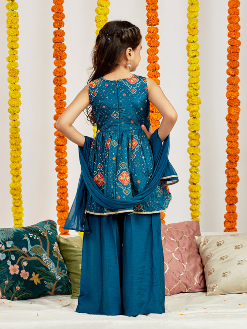 Girl's' Turquoise Blue Kurta Palazzo Set